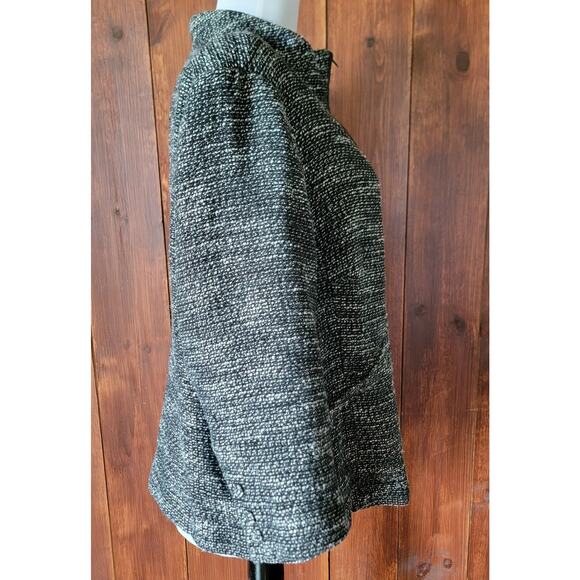 Eileen Fisher Woman 1X Black & White Tweed Leather Trim Full Zip Blazer Jacket - Picture 5 of 13
